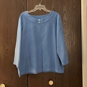 Hot Cotton 3/4 length, blue blouse. Size Large.